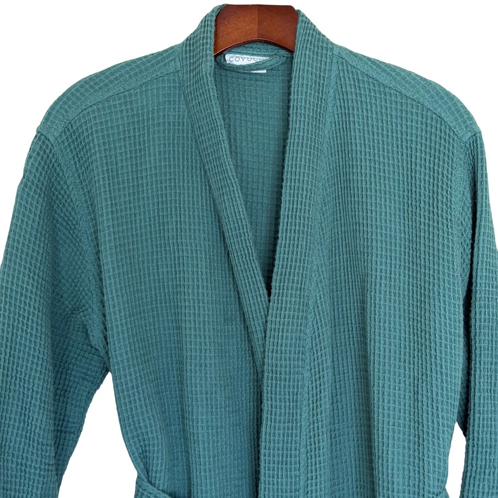 Coyuchi Organic Cotton Unisex Waffle Robe in Spruce Green S/M Self Tie NEW!! - Picture 9 of 11